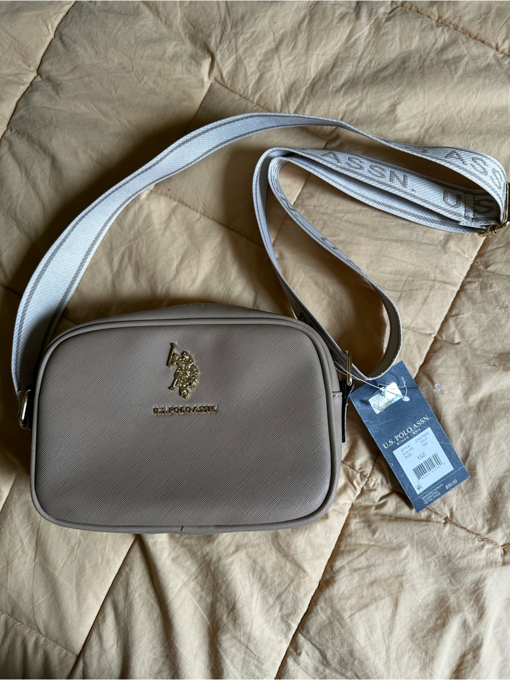 U.S. Polo Assn. Taupe Crossbody with White Strap